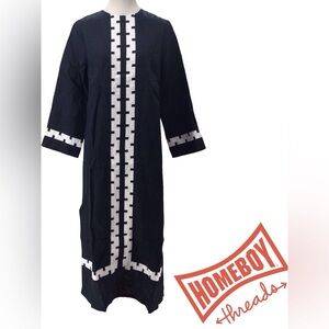 Tuckernuck Navy and White Long-Sleeve Geometric Trim Dress